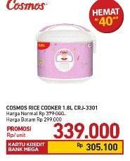 Promo Harga COSMOS CRJ 3301 | Rice Cooker 1800 ml - Carrefour