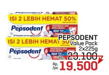Promo Harga Pepsodent Pasta Gigi Pencegah Gigi Berlubang White 225 gr - LotteMart