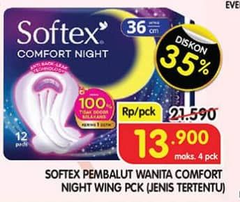 Promo Harga Softex Comfort Night 12 pcs - Superindo