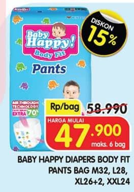 Promo Harga Baby Happy Body Fit Pants L28, M32, XL26+2, XXL24 24 pcs - Superindo