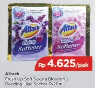 Promo Harga ATTACK Fresh Up Softener Sakura Blossom, Dazzling Lilac per 6 pouch 20 ml - TIP TOP