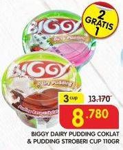 Promo Harga BIGGY Dairy Pudding Strawberry, Chocolate per 3 pcs 110 gr - Superindo