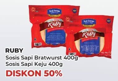 Promo Harga Ruby Sosis Sapi Bratwurst, Keju 400 gr - Yogya