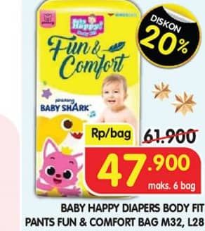 Promo Harga Baby Happy Baby Diapers Pants Fun & Comfort M32, L28 28 pcs - Superindo