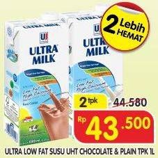 Promo Harga ULTRA MILK Susu UHT Plain, Chocolate per 2 pcs 1000 ml - Superindo