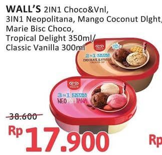 Promo Harga Walls Ice Cream Chocolate Vanilla With Chocolate Chip, Neopolitana, Mango Coco Delight, Marie Chocolate, Solero Trio, Classic Vanilla 300 ml - Alfamidi