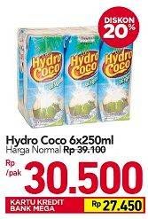 Promo Harga HYDRO COCO Minuman Kelapa Original per 6 pcs 250 ml - Carrefour