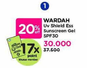 Promo Harga Wardah UV Shield Essential Sunscreen Gel SPF 30 PA+++ 35 ml - Watsons