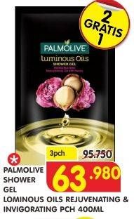 Promo Harga PALMOLIVE Shower Gel Luminous Oils per 3 pouch 400 ml - Superindo