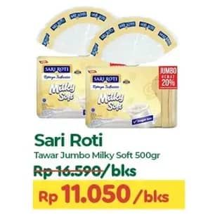 Promo Harga Sari Roti Roti Tawar Milky Soft 500 gr - TIP TOP
