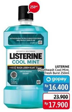 Promo Harga LISTERINE Mouthwash Antiseptic Cool Mint, Fresh Burst 250 ml - Alfamidi