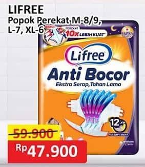 Promo Harga Lifree Popok Perekat Menyerap dan Kering M9, M8, L7, XL6 6 pcs - Alfamart