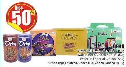 Promo Harga DEKA Roll Festive Pack 2 in 1 350 g/Wafer Choco, Choco Nut 360 g/Wafer Roll Special Gift Box 730 g/Crips Crepes Matcha, Choco Nut, Choco Banana 8x18 g  - Hari Hari