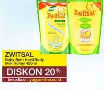 Promo Harga Zwitsal Natural Baby Bath 2 In 1 Milk Honey 450 ml - Yogya
