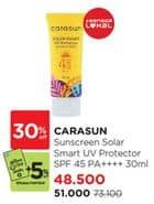 Promo Harga Carasun Solar Smart UV Protector Spf 45 30 ml - Watsons
