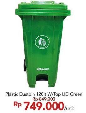 Promo Harga Dustbin Plastic W/Top LID Green 120 ltr - Carrefour