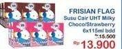 Promo Harga FRISIAN FLAG Susu UHT Milky Zuzhu Zazha Chocolate, Strawberry 115 ml - Indomaret
