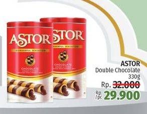 Promo Harga ASTOR Wafer Roll Double Chocolate 330 gr - LotteMart