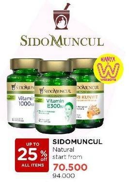 Promo Harga Sido Muncul Natural Vitamin D3 1000 IU/Natural Vitamin E 300 IU/Natural Sari Kunyit   - Watsons