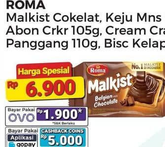 Promo Harga Roma Malkist Belgian Chocolate, Keju Manis, Cokelat Kelapa, Crackers, Abon, Cream Crackers, Keju Panggang 95 gr - Alfamart