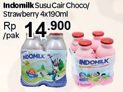Promo Harga INDOMILK Susu Cair Botol Choco, Strawberry per 4 botol 190 ml - Carrefour