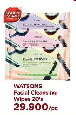 Promo Harga WATSONS Facial Cleansing Wipes 20 pcs - Watsons