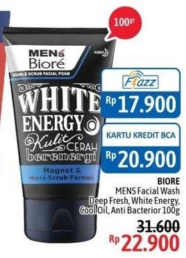 Promo Harga BIORE MENS Facial Foam Deep Fresh, White Energy, Cool Oil, Antibacteria 100 gr - Alfamidi
