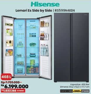Promo Harga Hisense RS599N4ISN Lemari Es Side By Side 468L  - COURTS