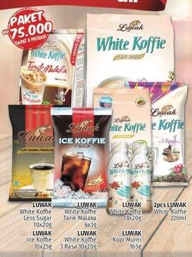 Promo Harga Luwak White Coffee RTD 220ml 2s + White Koffie 18s + 3 Rasa 10s + Tarik Malaka 6s + Luwak Ice Koffie 10s + Luwak Kopi Murni 165g  - LotteMart