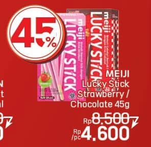 Promo Harga Meiji Biskuit Lucky Stick Strawberry, Chocolate 45 gr - LotteMart