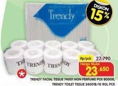 Promo Harga TRENDY Facial Tissue 800gr, Toilet Tissue 10 roll  - Superindo