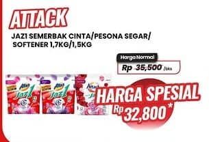 Promo Harga Attack Jaz1 Detergent Powder Semerbak Cinta, +Softener Rose Berry, Pesona Segar 1400 gr - Carrefour