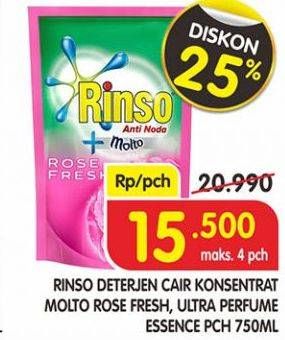 Promo Harga RINSO Liquid Detergent + Molto Pink Rose Fresh, + Molto Purple Perfume Essence 750 ml - Superindo
