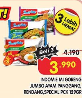 Promo Harga Indomie Mi Goreng Jumbo Ayam Panggang, Rendang, Spesial 120 gr - Superindo