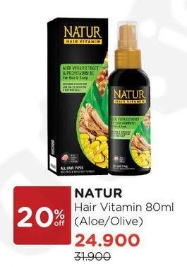 Promo Harga NATUR Hair Vitamin Olive Oil Vit E, Aloe Vera Provitamin B5 80 ml - Watsons