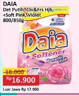 Promo Harga Daia Deterjen Bubuk Putih, Clean Fresh Hijab, + Softener Pink, + Softener Violet 850 gr - Alfamart