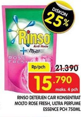 Promo Harga RINSO Liquid Detergent + Molto Pink Rose Fresh, + Molto Purple Perfume Essence 750 ml - Superindo