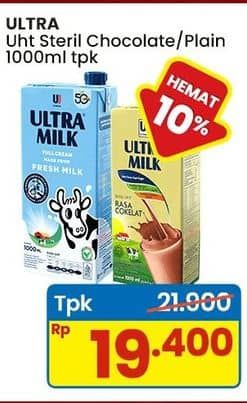 Promo Harga Ultra Milk Susu UHT Coklat, Full Cream 1000 ml - Indomaret