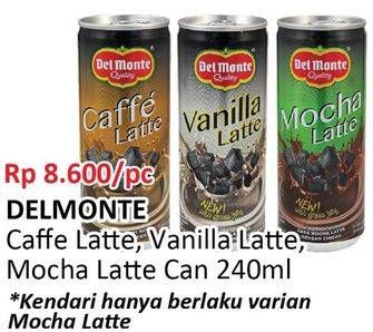 Promo Harga DEL MONTE Latte Mocha Latte, Caffe Latte, Vanilla Latte 240 ml - Alfamidi