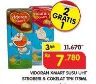 Promo Harga VIDORAN Xmart UHT Coklat, Strawberry per 3 pcs 175 ml - Superindo