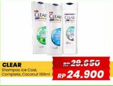 Promo Harga Clear Shampoo Ice Cool Menthol, Complete Soft Care, Coconut Rice Freshness 160 ml - Yogya