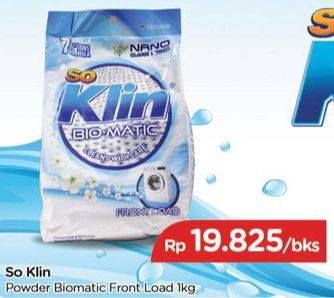 Promo Harga SO KLIN Biomatic Powder Detergent Front Load 1 kg - TIP TOP