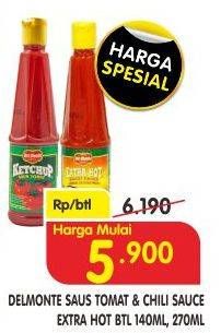 Promo Harga DEL MONTE Saus Tomat & Chili Sauce Extra Hot 140 mL, 270 mL  - Superindo