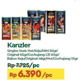 Promo Harga Kanzler Sosis Single Hot, Keju, Mini, Original, Gochujang 60 gr - TIP TOP