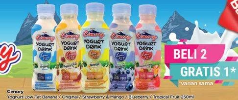 Promo Harga CIMORY Yogurt Drink Low Fat Strawberry Mango, Low Fat, Original, Blueberry 250 ml - TIP TOP