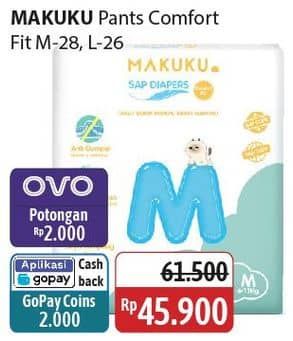 Promo Harga Makuku Comfort Fit Diapers Pants M28, L26 26 pcs - Alfamidi