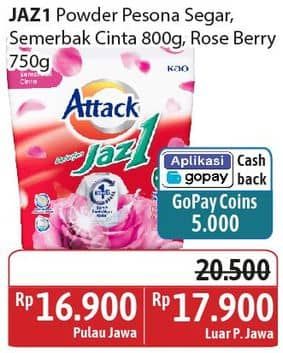 Promo Harga Attack Jaz1 Detergent Powder Pesona Segar, Semerbak Cinta, +Softener Rose Berry 750 gr - Alfamidi