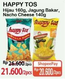 Promo Harga HAPPY TOS Tortilla Chips Hijau, Jagung Bakar/Roasted Corn, Nacho Cheese 140 gr - Alfamart