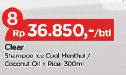 Promo Harga CLEAR Shampoo Ice Cool Menthol, Coconut Rice Freshness 300 ml - TIP TOP