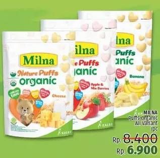 Promo Harga MILNA Nature Puffs Organic All Variants  - LotteMart